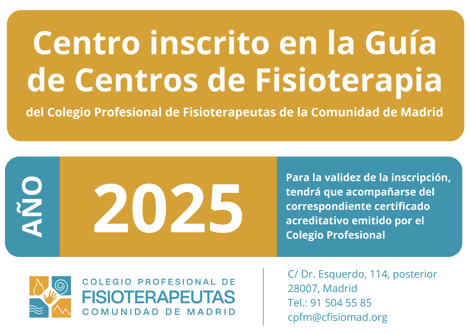 Centro inscrito en la gu�a de centros de fisioterapia